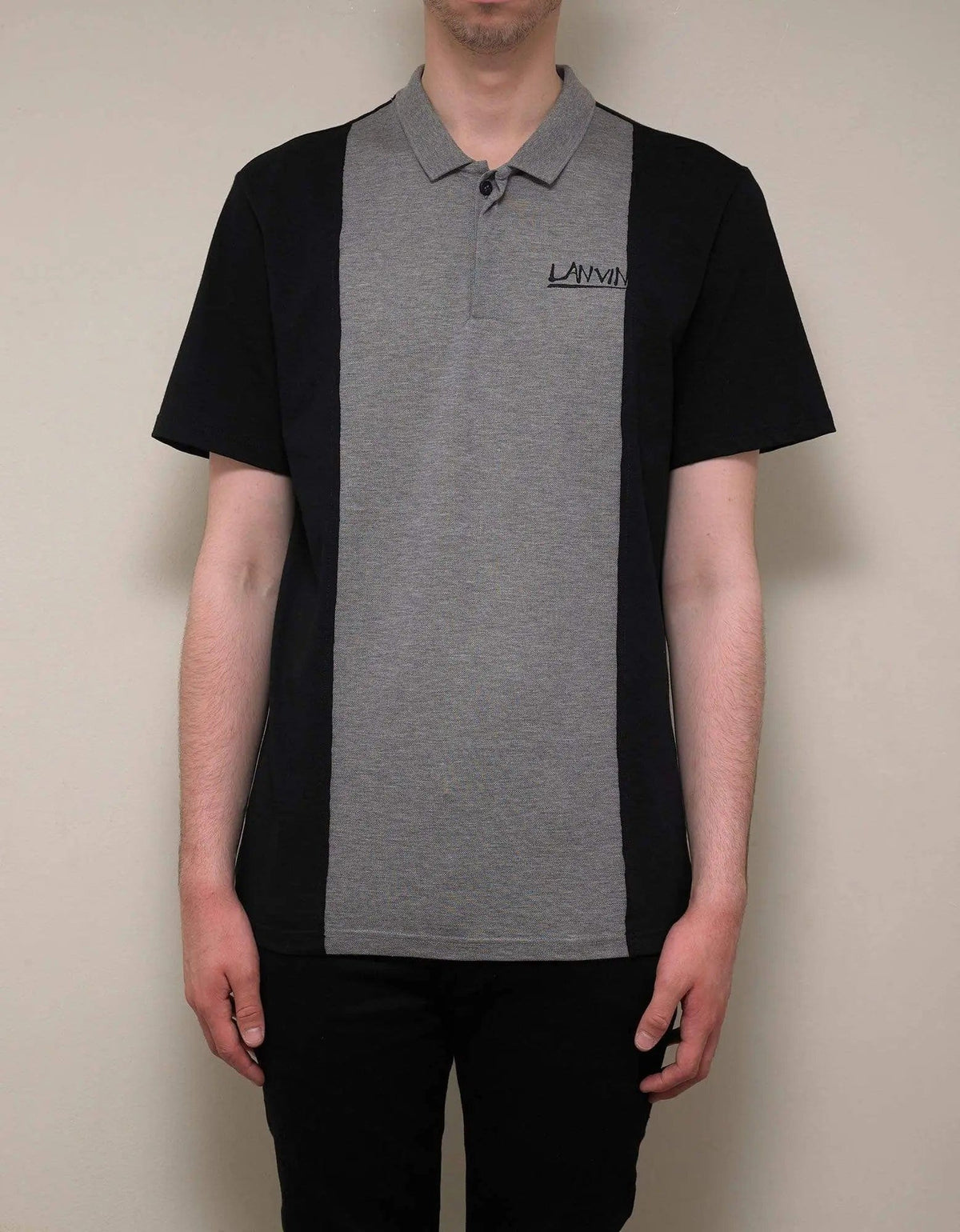 Lanvin Lanvin Grey & Black Logo Embroidery Polo T-Shirt