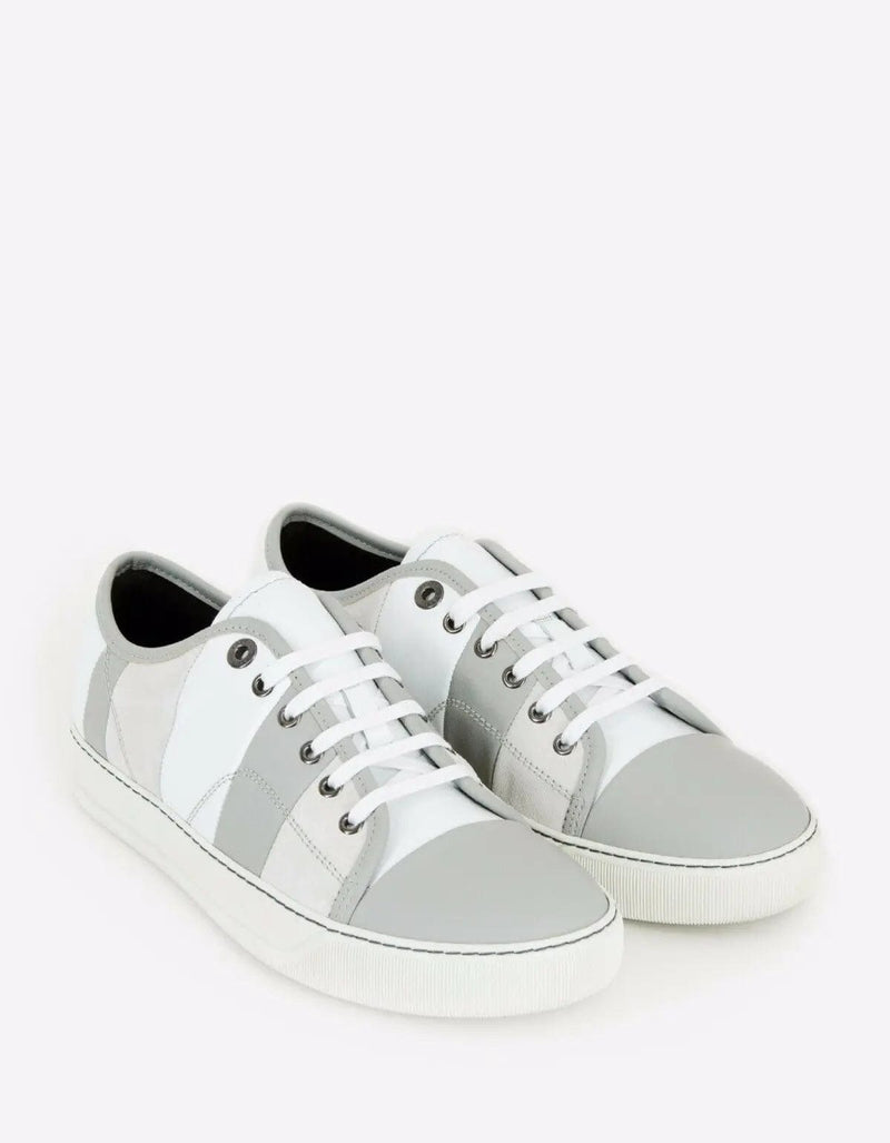 Lanvin Lanvin White Mixed Leather Striped Trainers