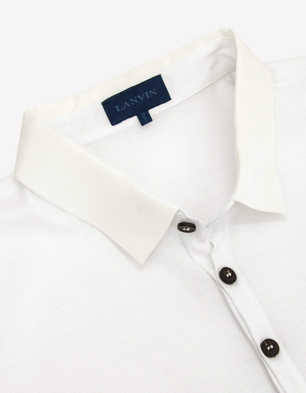 Lanvin White Slim Polo T-Shirt with Grosgrain Collar