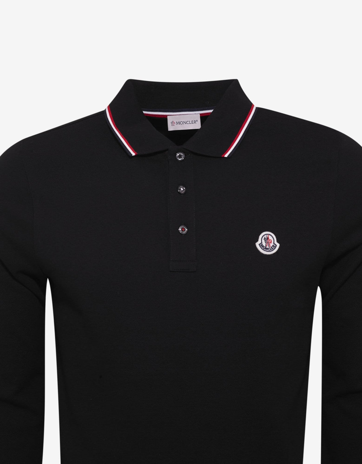 Moncler Black Tricolour Trim Long Sleeve Polo T-Shirt