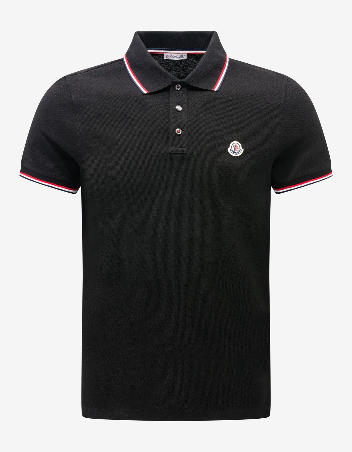 Moncler Black Tricolour Trim Polo T-Shirt