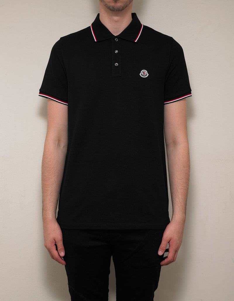 Moncler Black Tricolour Trim Polo T-Shirt