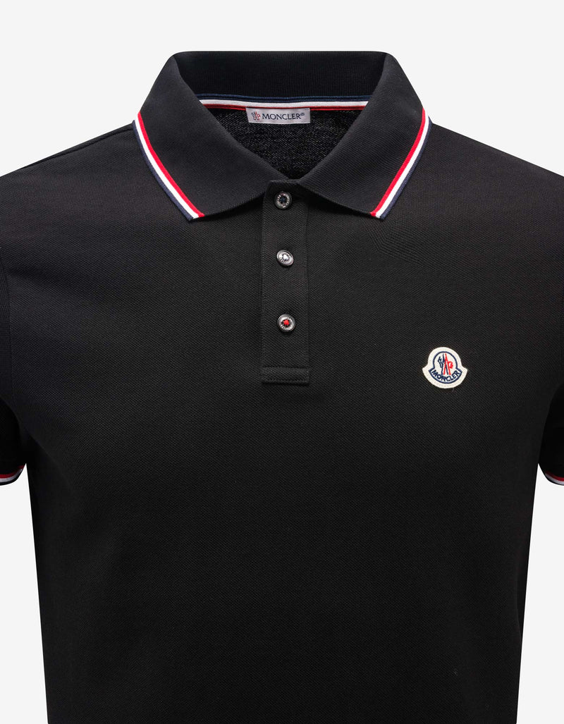 Moncler Black Tricolour Trim Polo T-Shirt