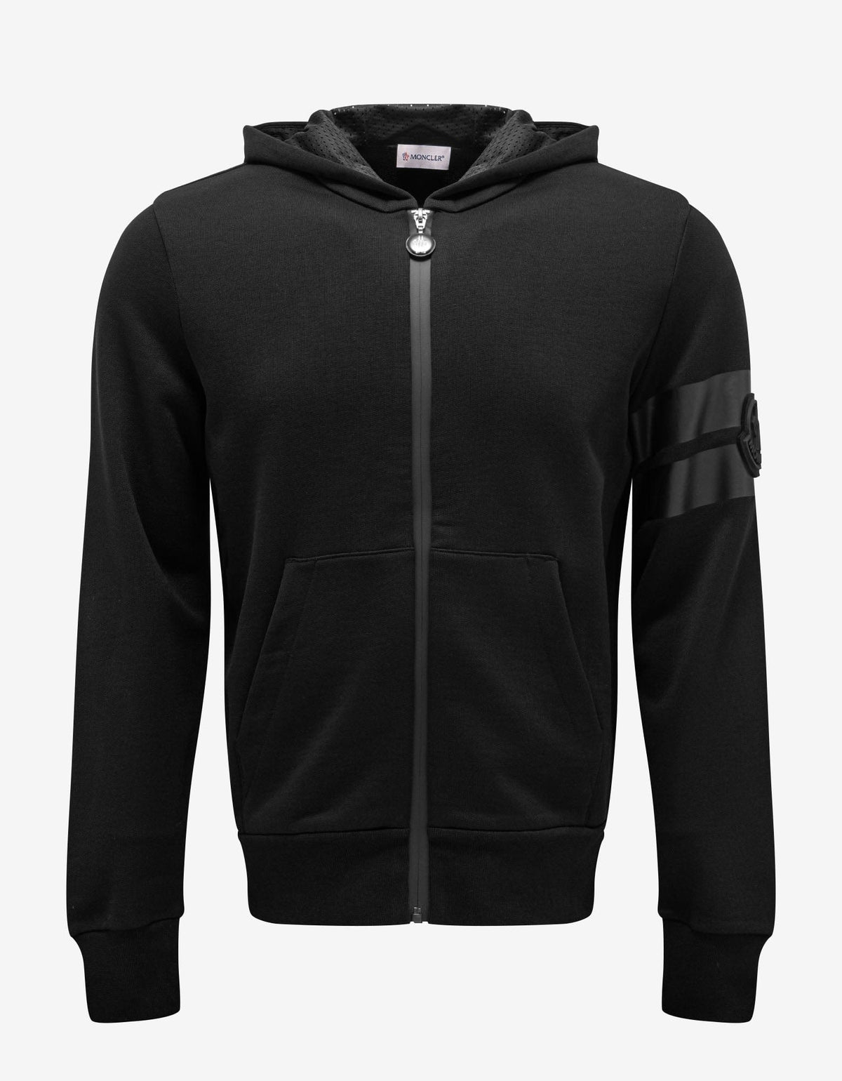 Moncler Black Zip Hoodie with Tonal Tapes