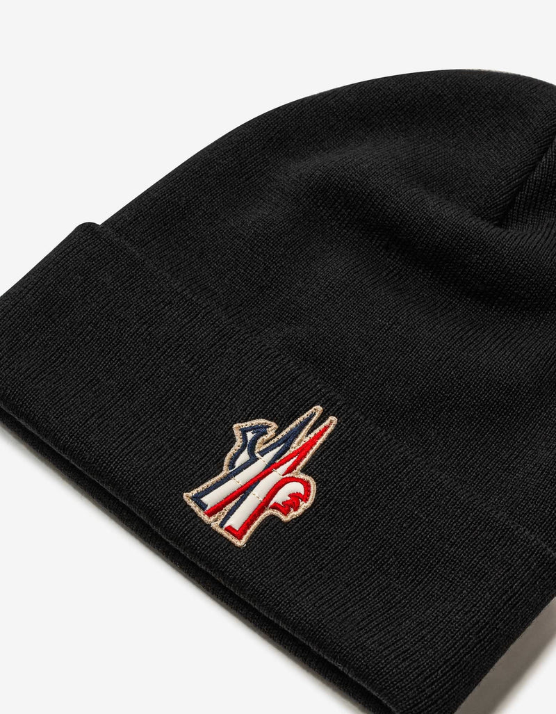 Moncler Grenoble Black Logo Wool Beanie Hat