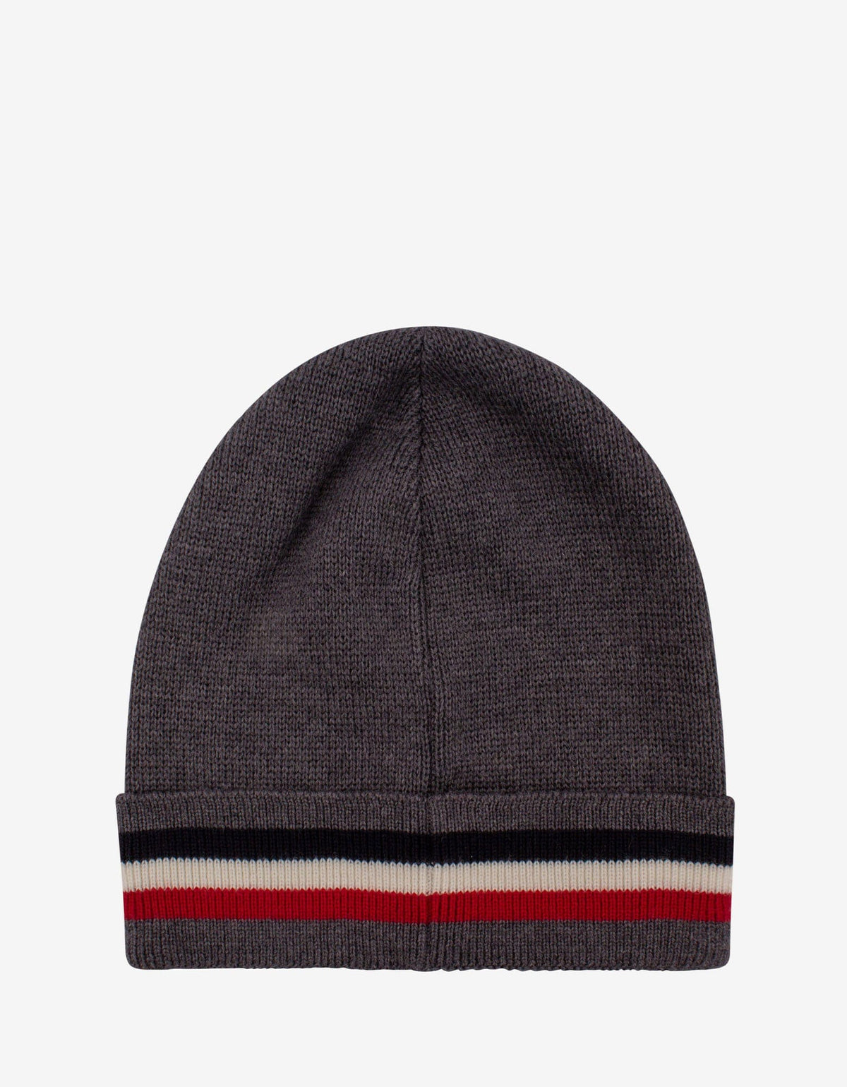 Moncler Grey Tricolour Trim Logo Beanie Hat