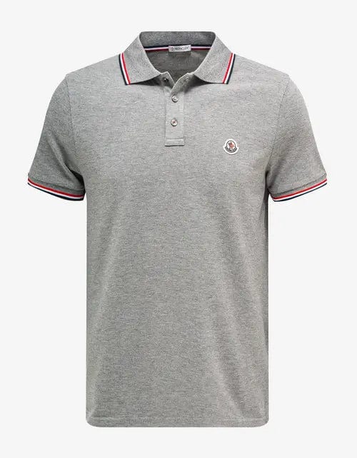 Moncler Grey Tricolour Trim Polo T-Shirt