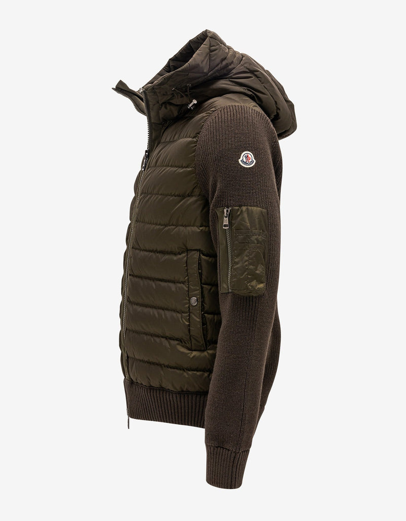 Moncler Khaki Nylon Front Hooded Cardigan