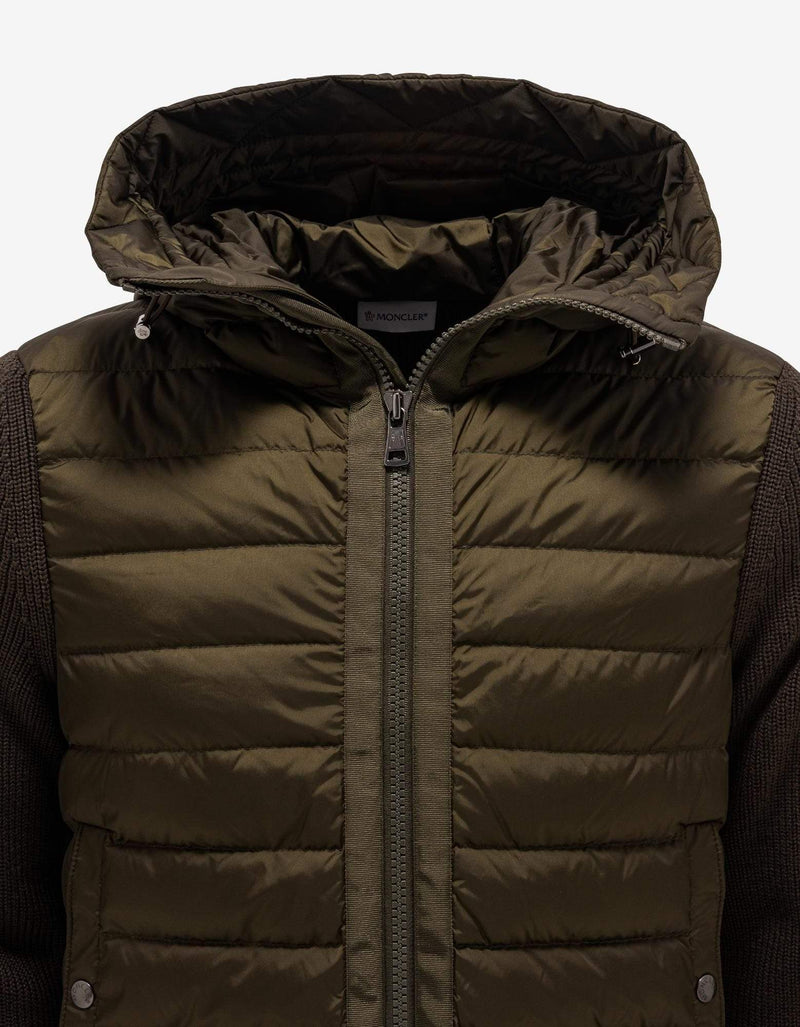 Moncler Khaki Nylon Front Hooded Cardigan