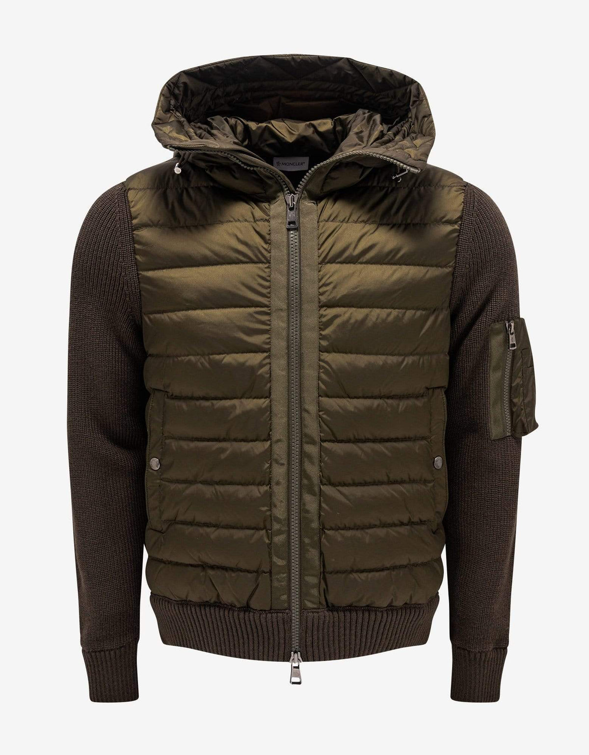 Moncler Khaki Nylon Front Hooded Cardigan