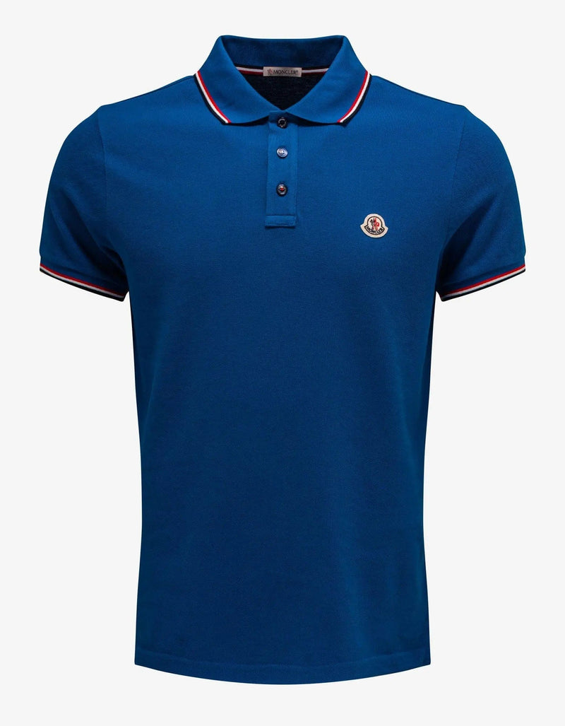 Moncler Moncler Cosmic Blue Tricolour Trim Polo T-Shirt