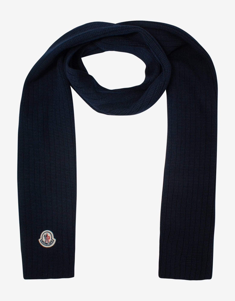 Moncler Navy Blue Logo Scarf