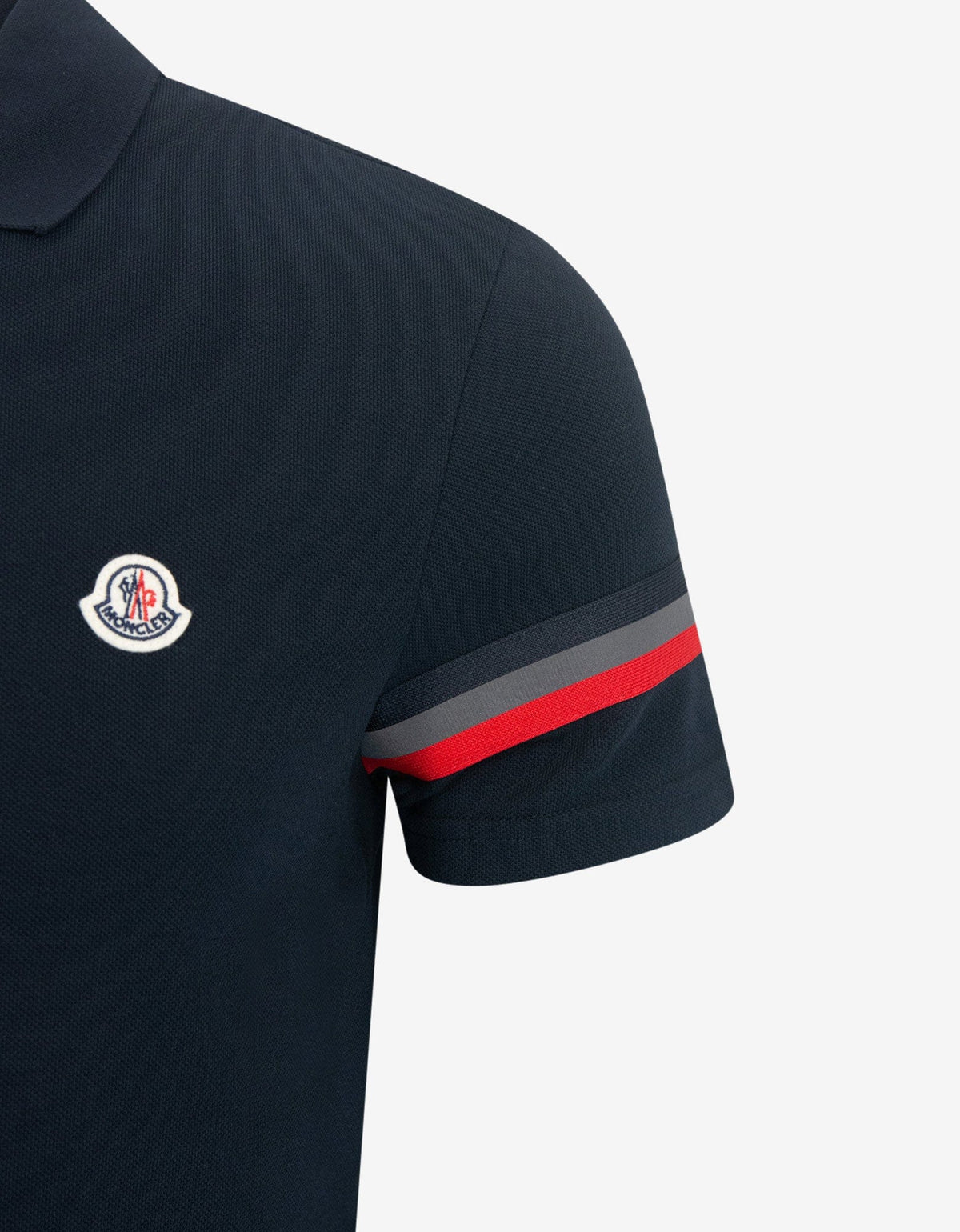 Moncler Navy Blue Tricolour Sleeve Polo T-Shirt