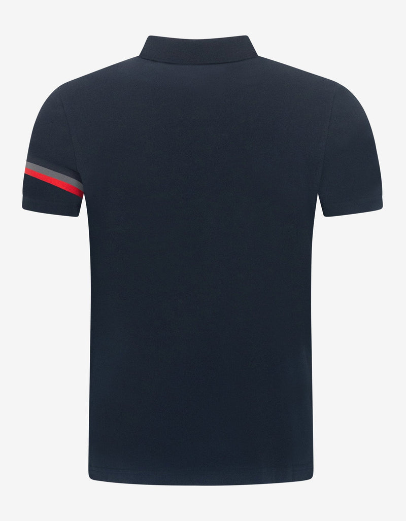 Moncler Navy Blue Tricolour Sleeve Polo T-Shirt