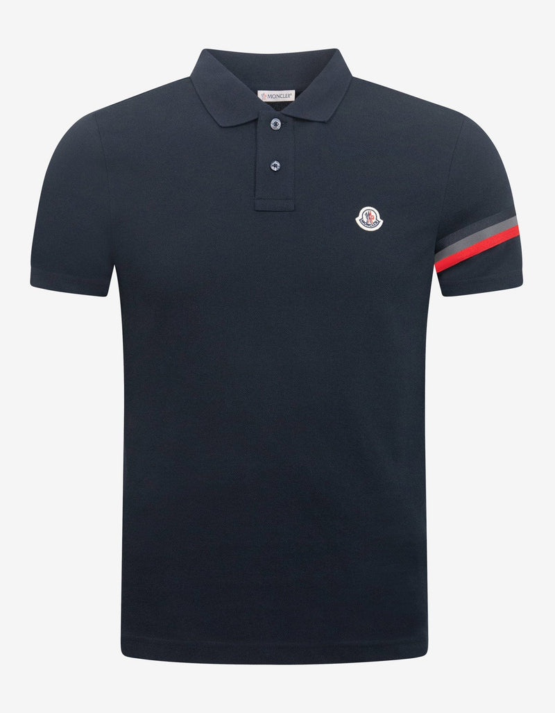 Moncler Navy Blue Tricolour Sleeve Polo T-Shirt