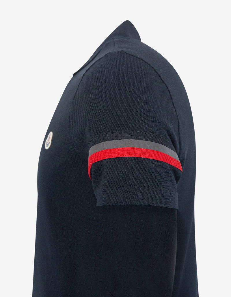 Moncler Navy Blue Tricolour Sleeve Polo T-Shirt