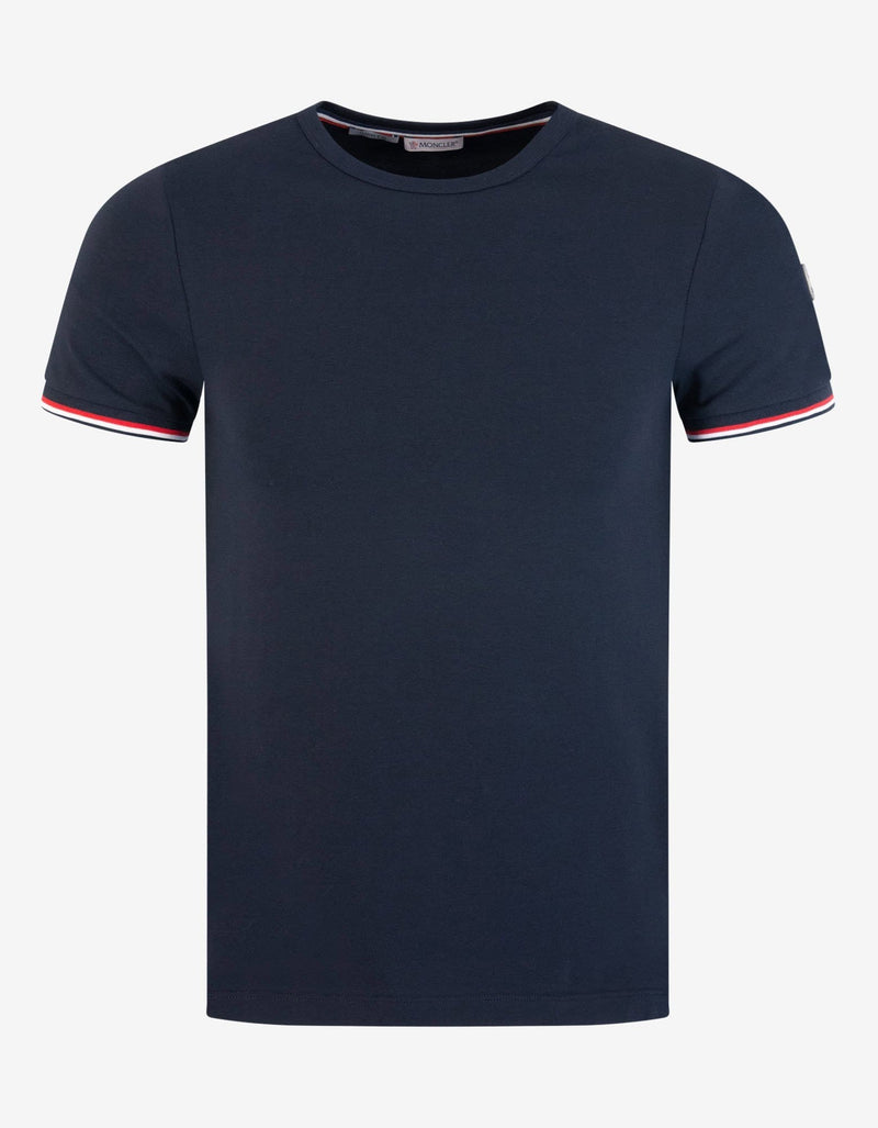 Moncler Navy Blue Tricolour Sleeve Stretch-Cotton T-Shirt