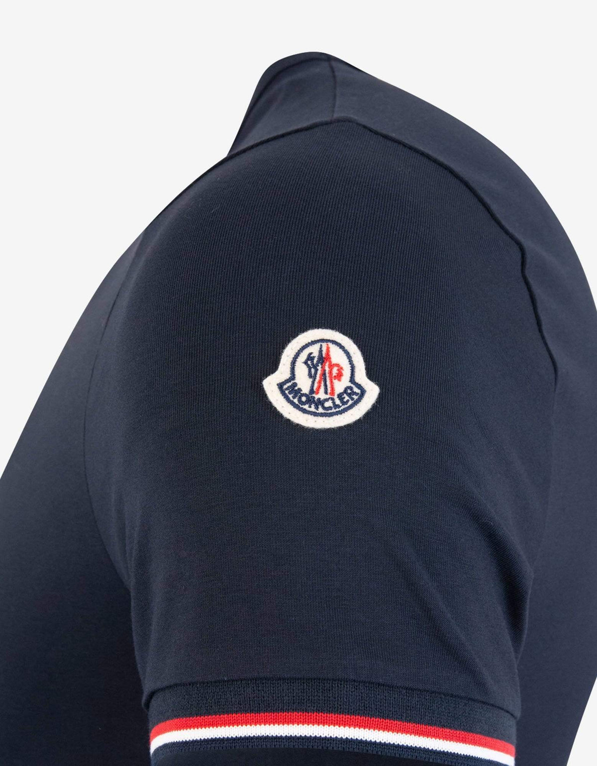 Moncler Navy Blue Tricolour Sleeve Stretch-Cotton T-Shirt