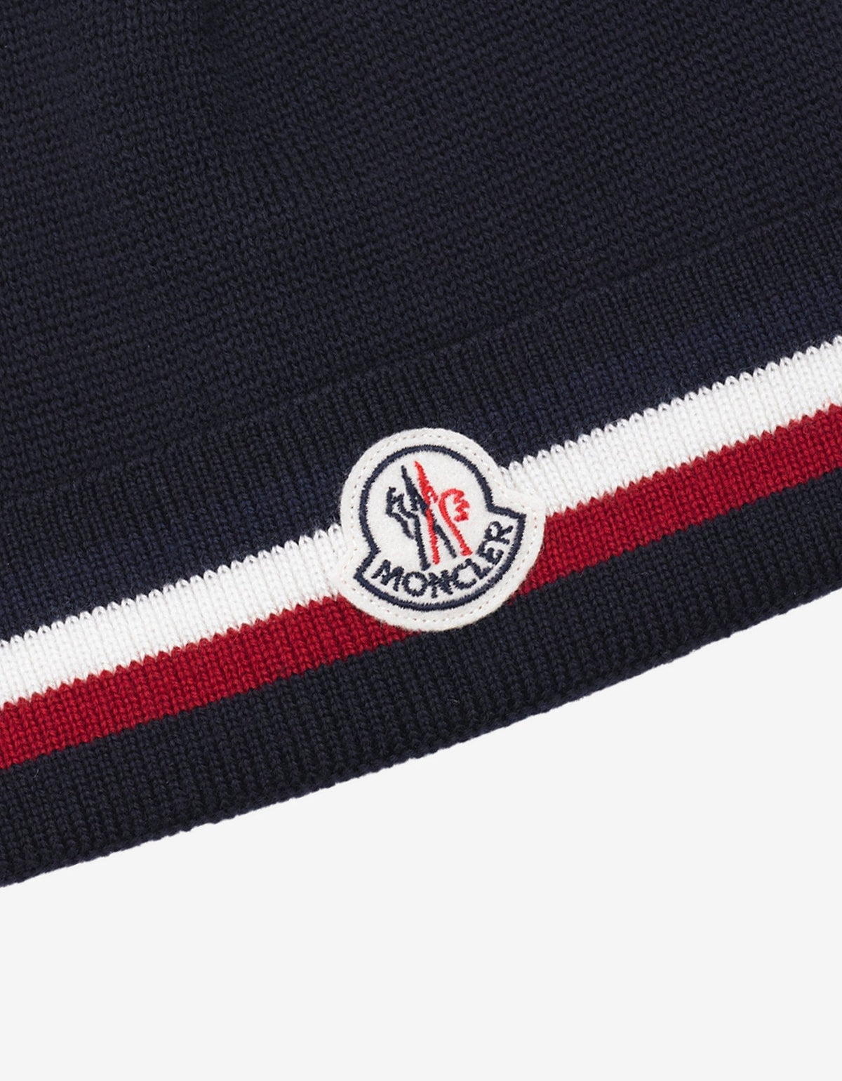 Moncler Navy Blue Tricolour Trim Logo Beanie Hat