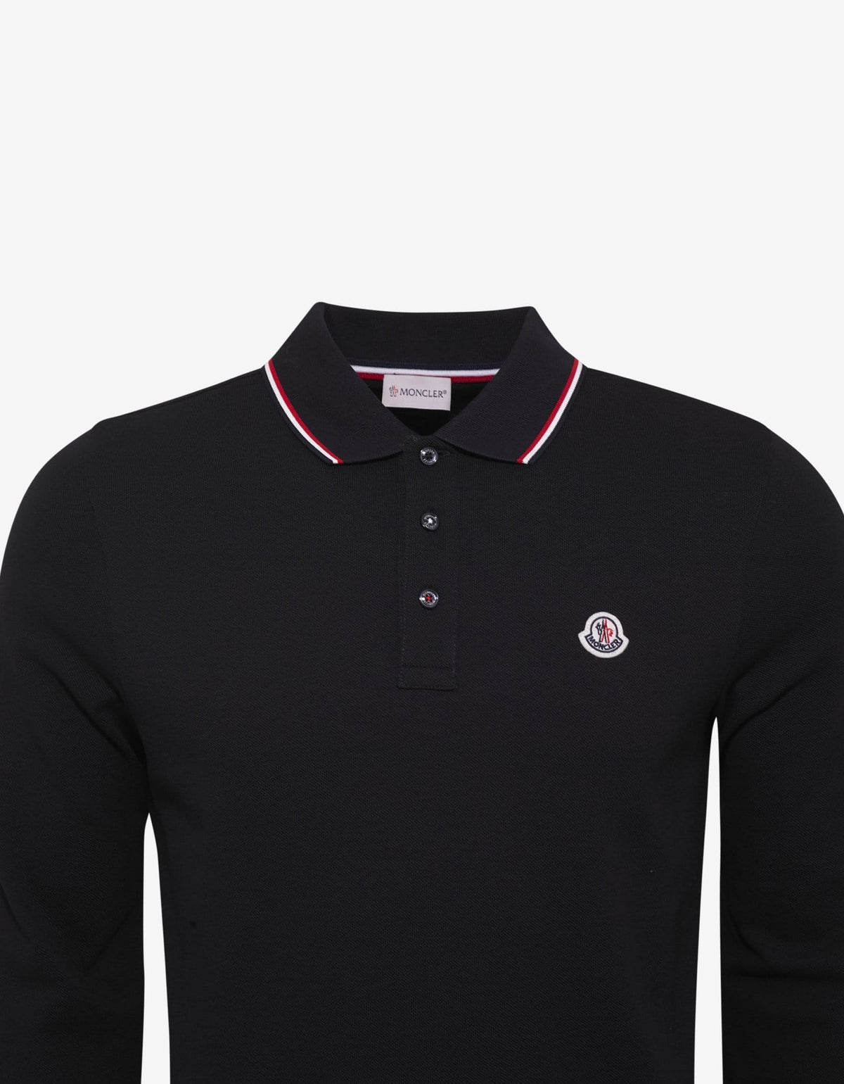 Moncler Navy Blue Tricolour Trim Long Sleeve Polo T-Shirt