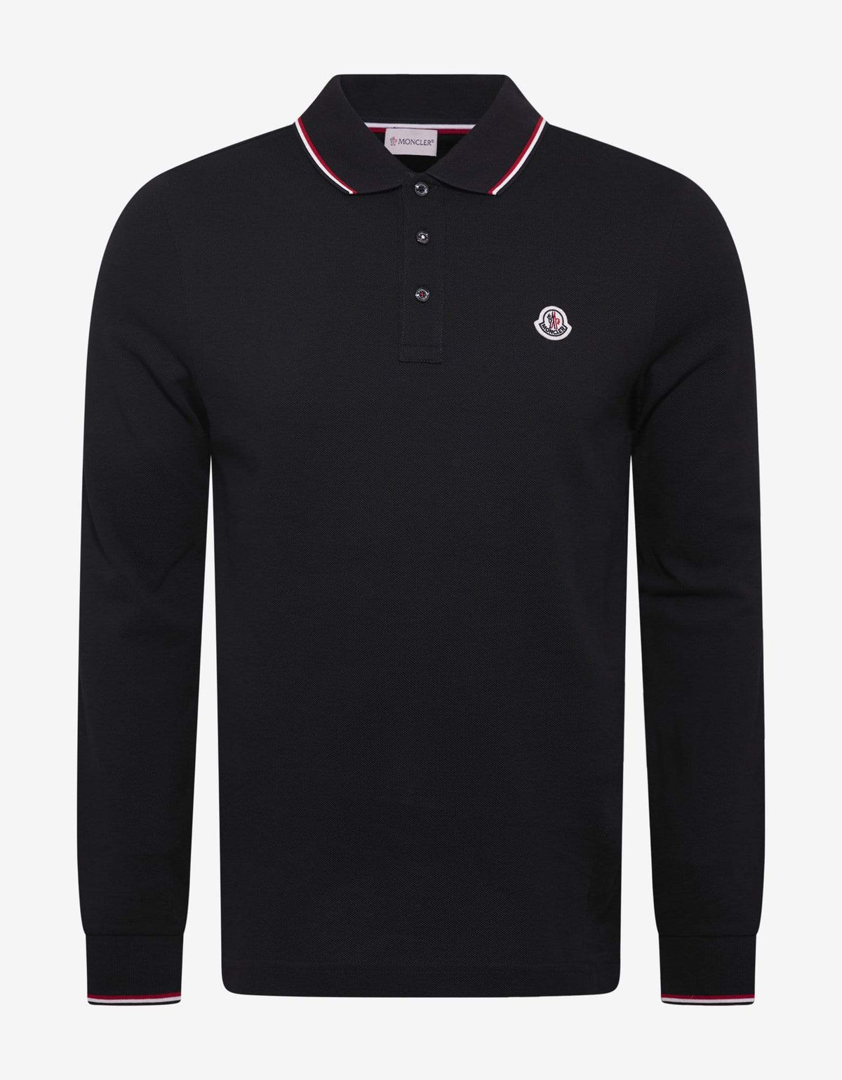 Moncler Navy Blue Tricolour Trim Long Sleeve Polo T-Shirt