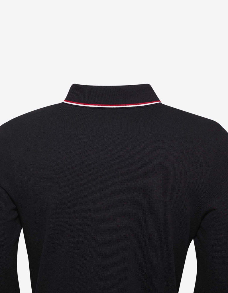 Moncler Navy Blue Tricolour Trim Long Sleeve Polo T-Shirt