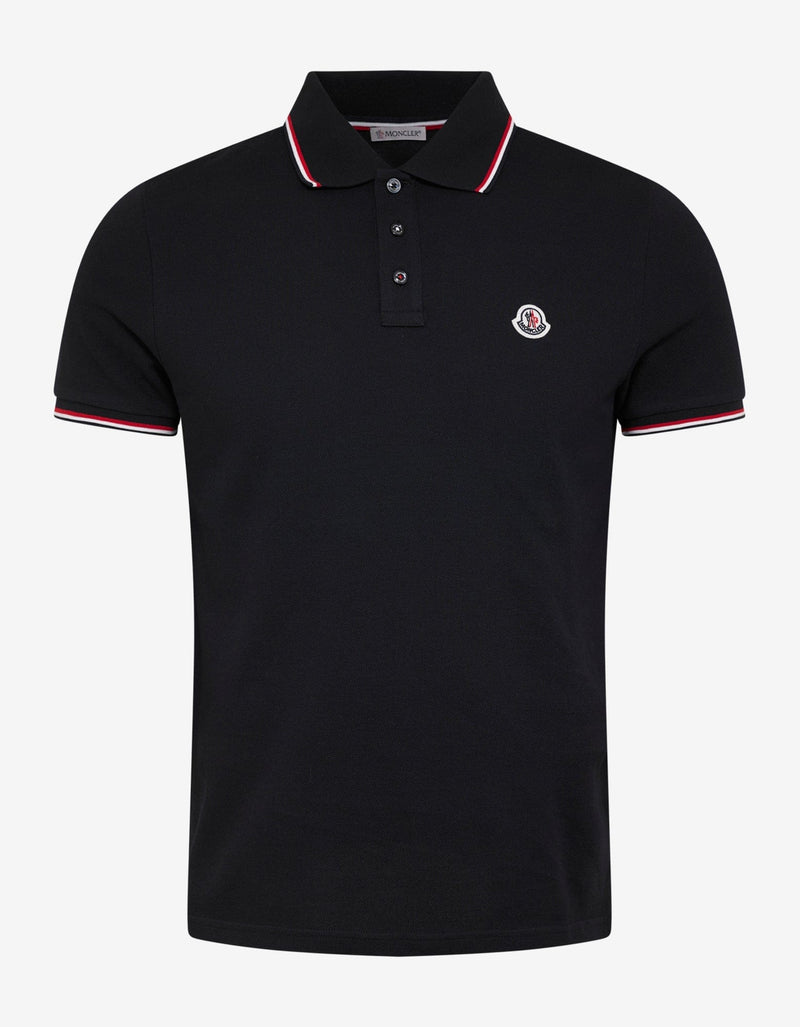 Moncler Navy Blue Tricolour Trim Polo T-Shirt