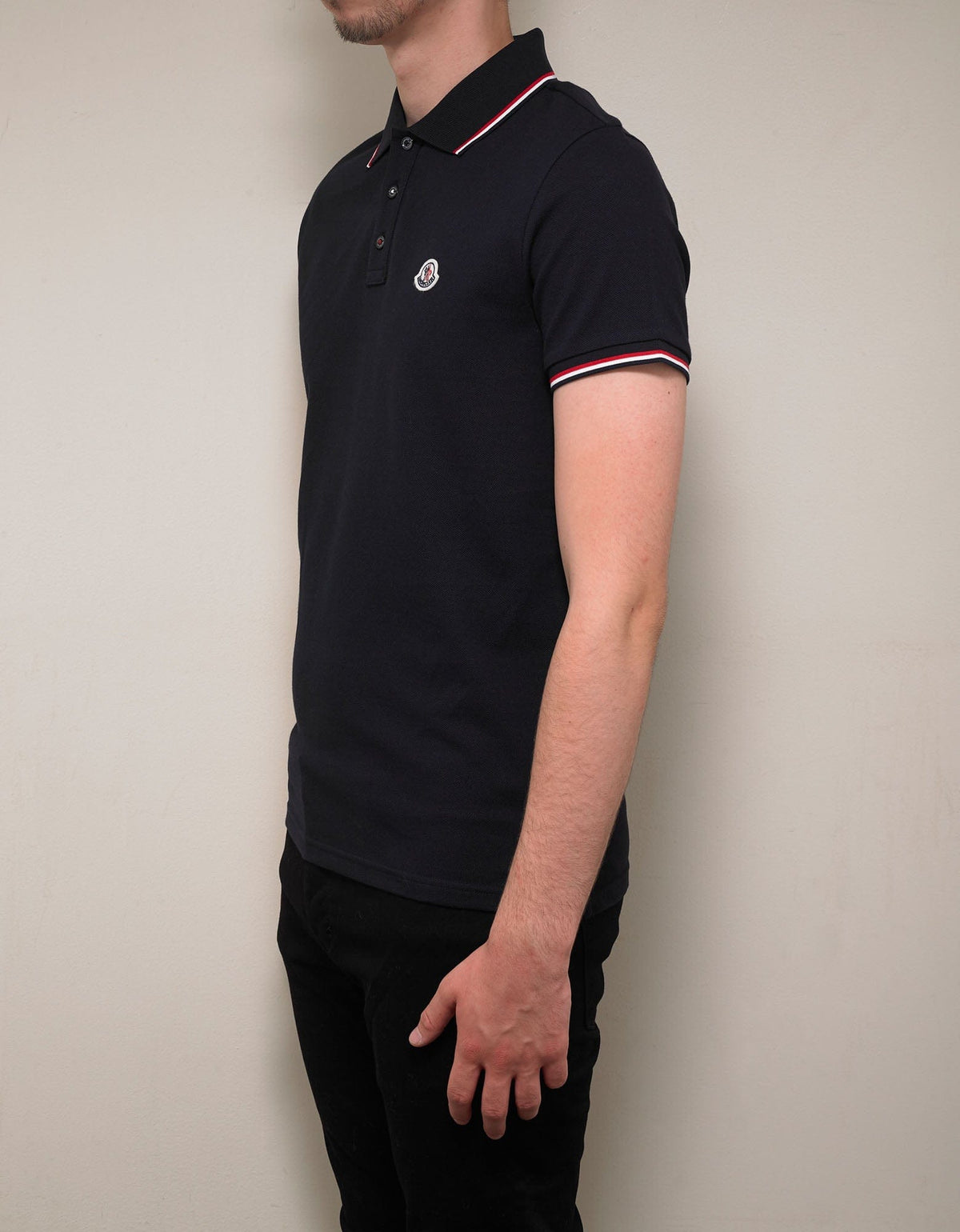 Moncler Navy Blue Tricolour Trim Polo T-Shirt