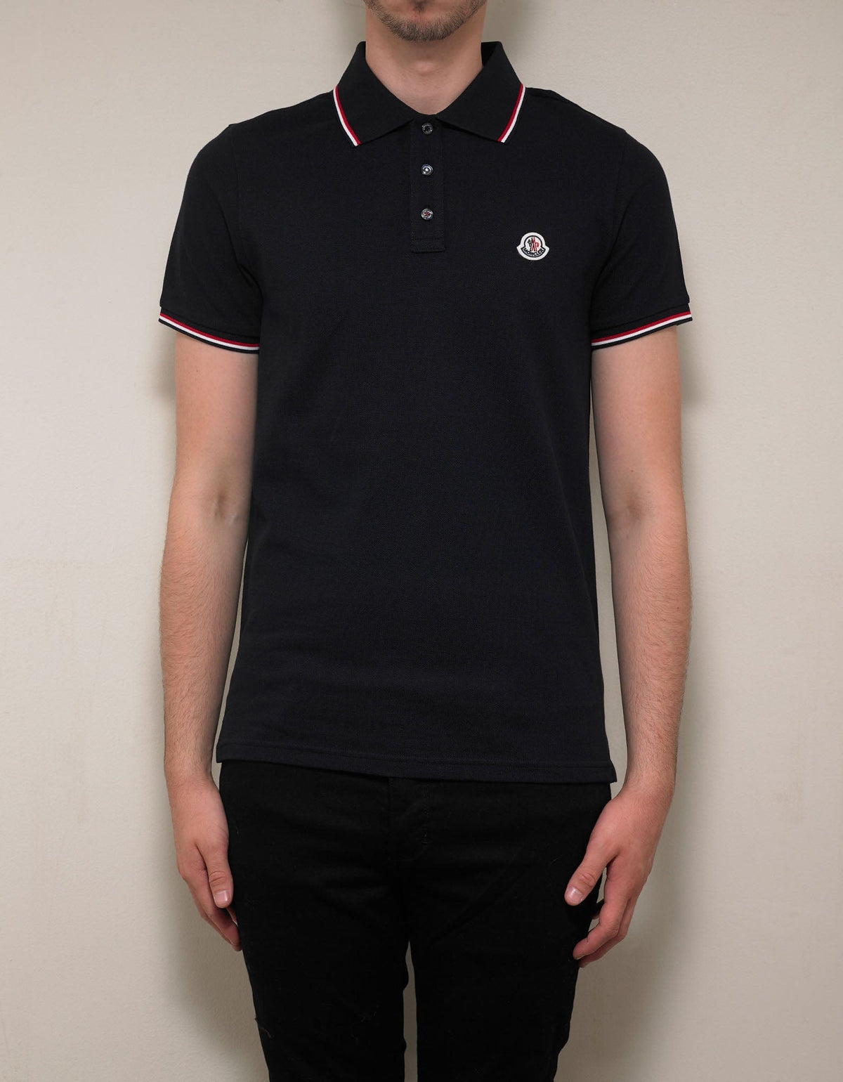 Moncler Navy Blue Tricolour Trim Polo T-Shirt