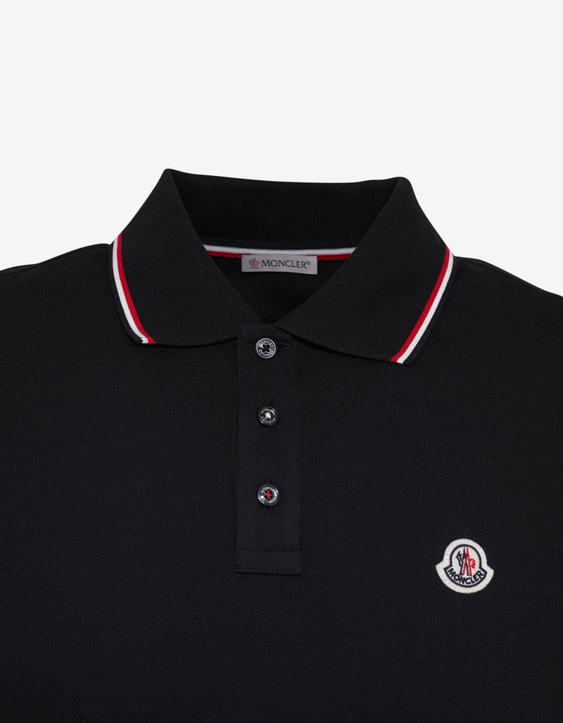 Moncler Navy Blue Tricolour Trim Polo T-Shirt