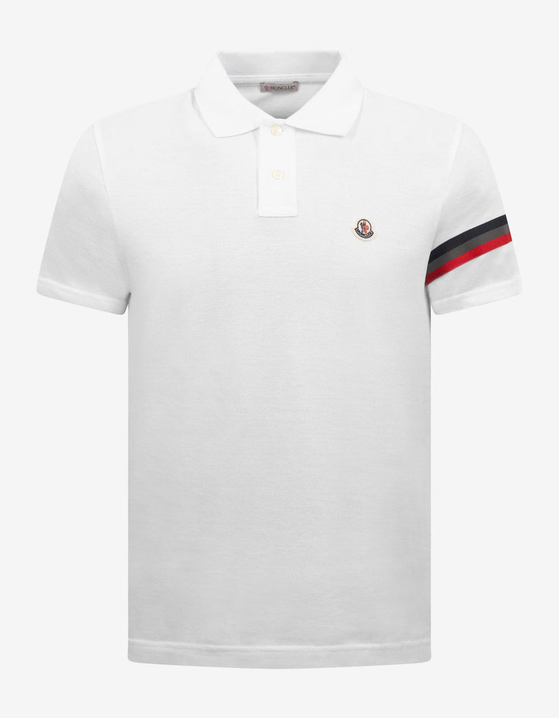 Moncler White Tricolour Sleeve Polo T-Shirt