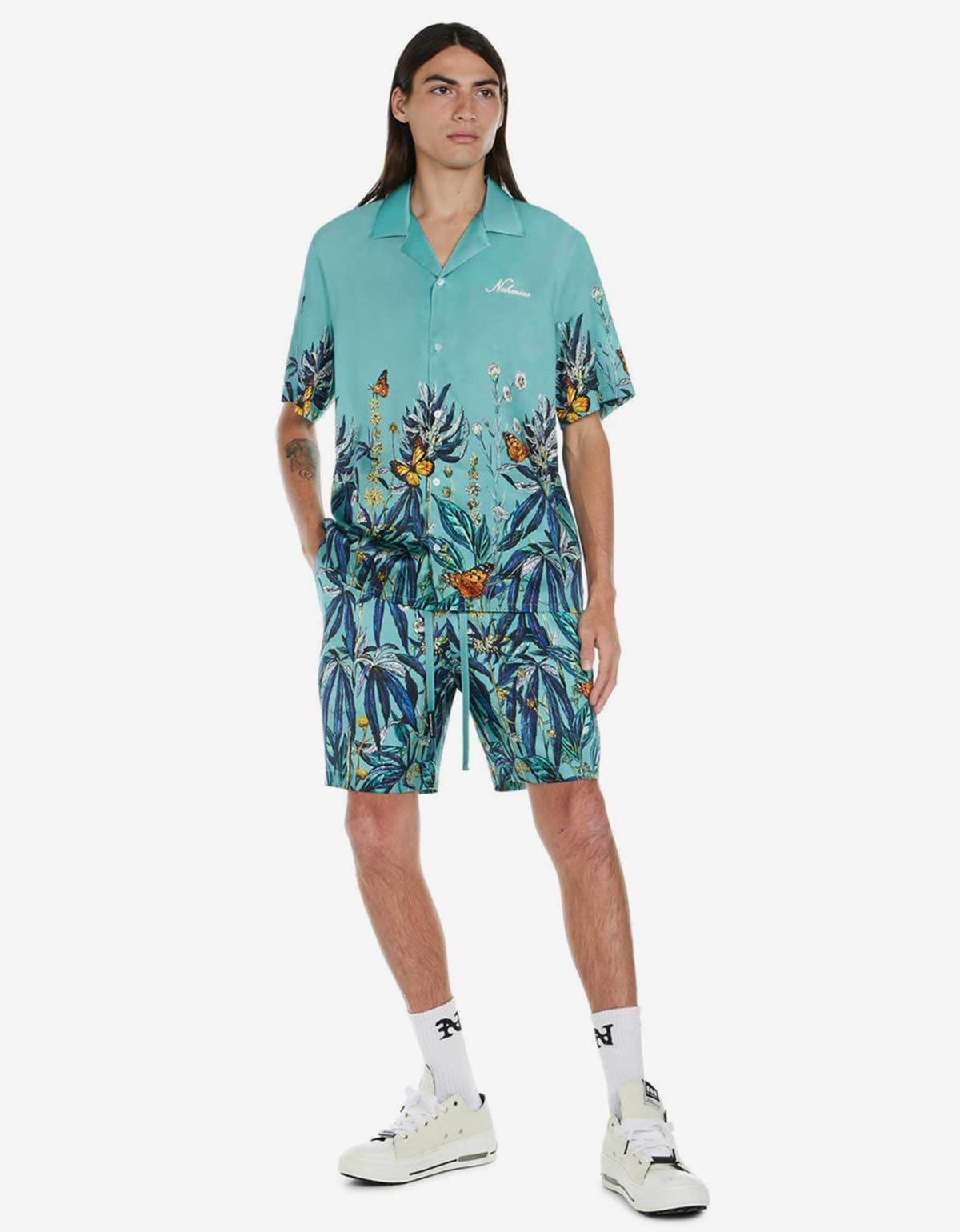 Nahmias Nahmias Blue Botanical Silk Short Sleeve Shirt