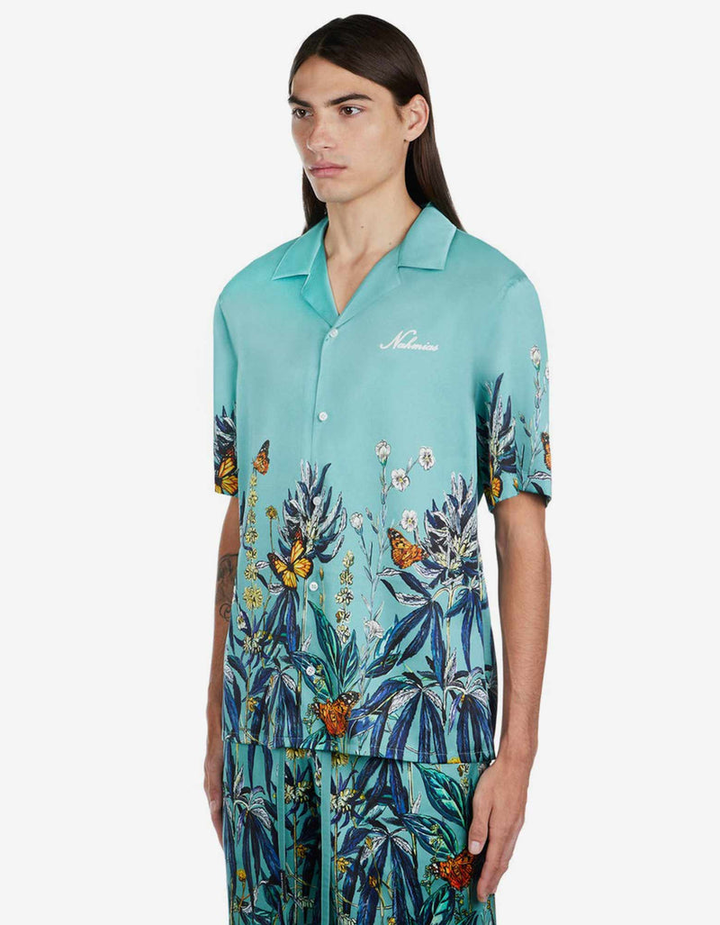 Nahmias Nahmias Blue Botanical Silk Short Sleeve Shirt