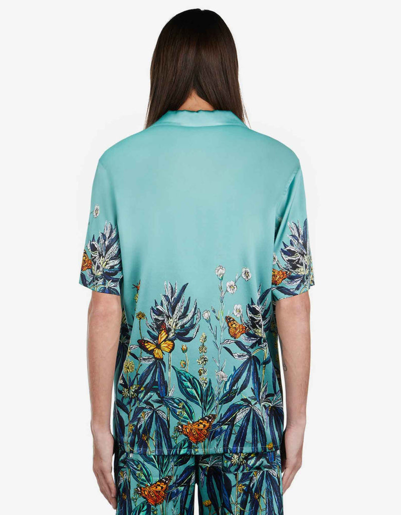 Nahmias Nahmias Blue Botanical Silk Short Sleeve Shirt