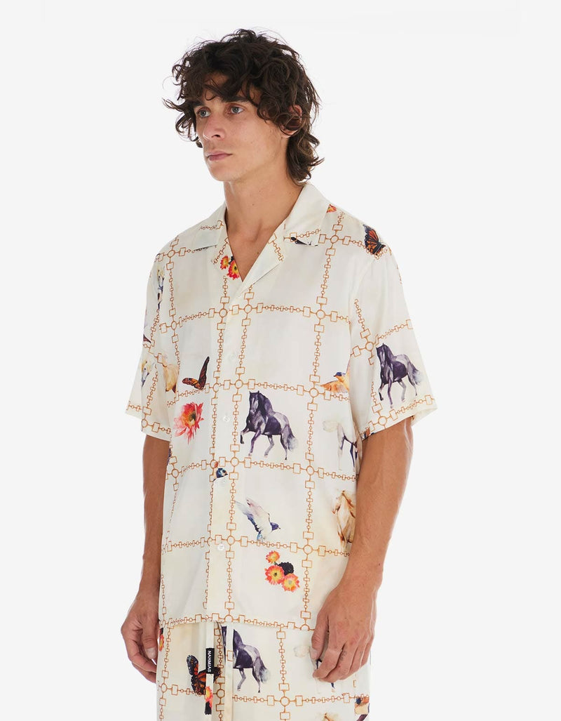 Nahmias Nahmias White Wildlife Short Sleeve Silk Shirt