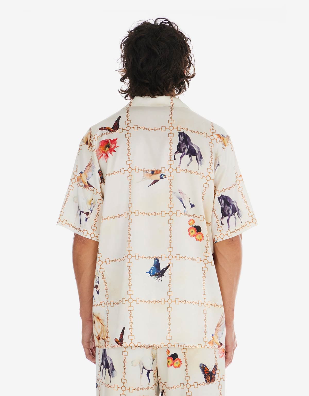 Nahmias Nahmias White Wildlife Short Sleeve Silk Shirt