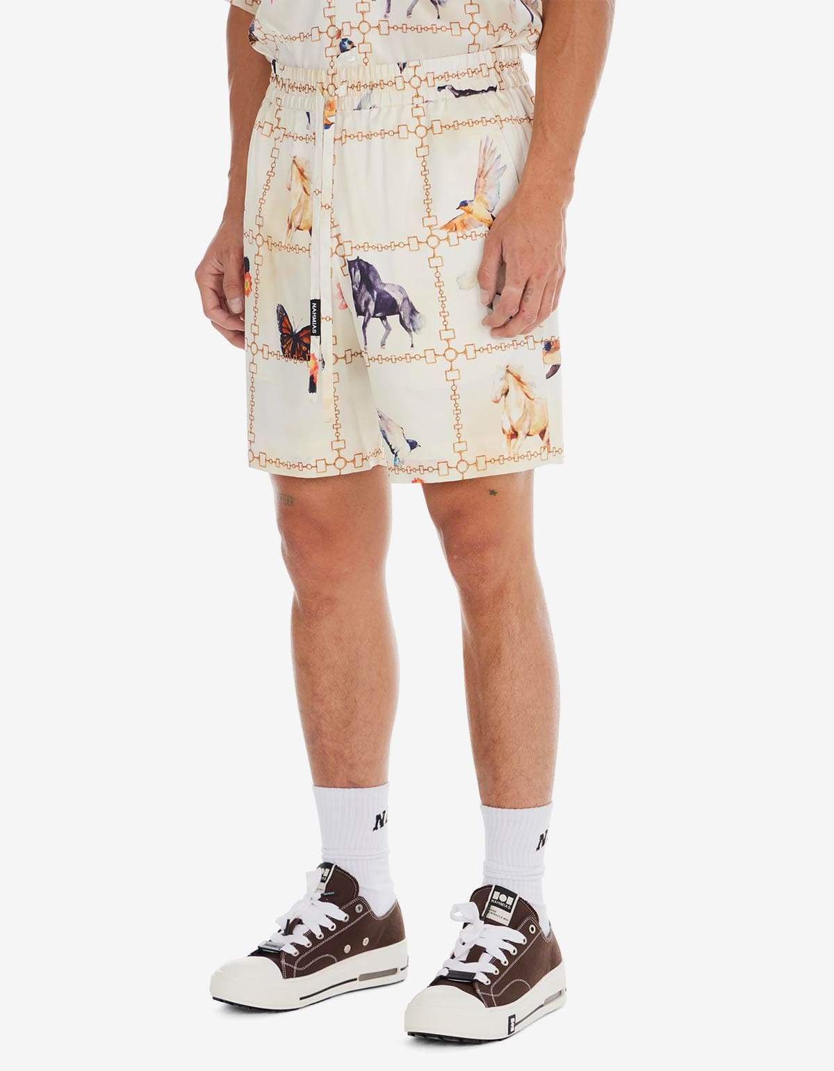 Nahmias White Wildlife Silk Shorts