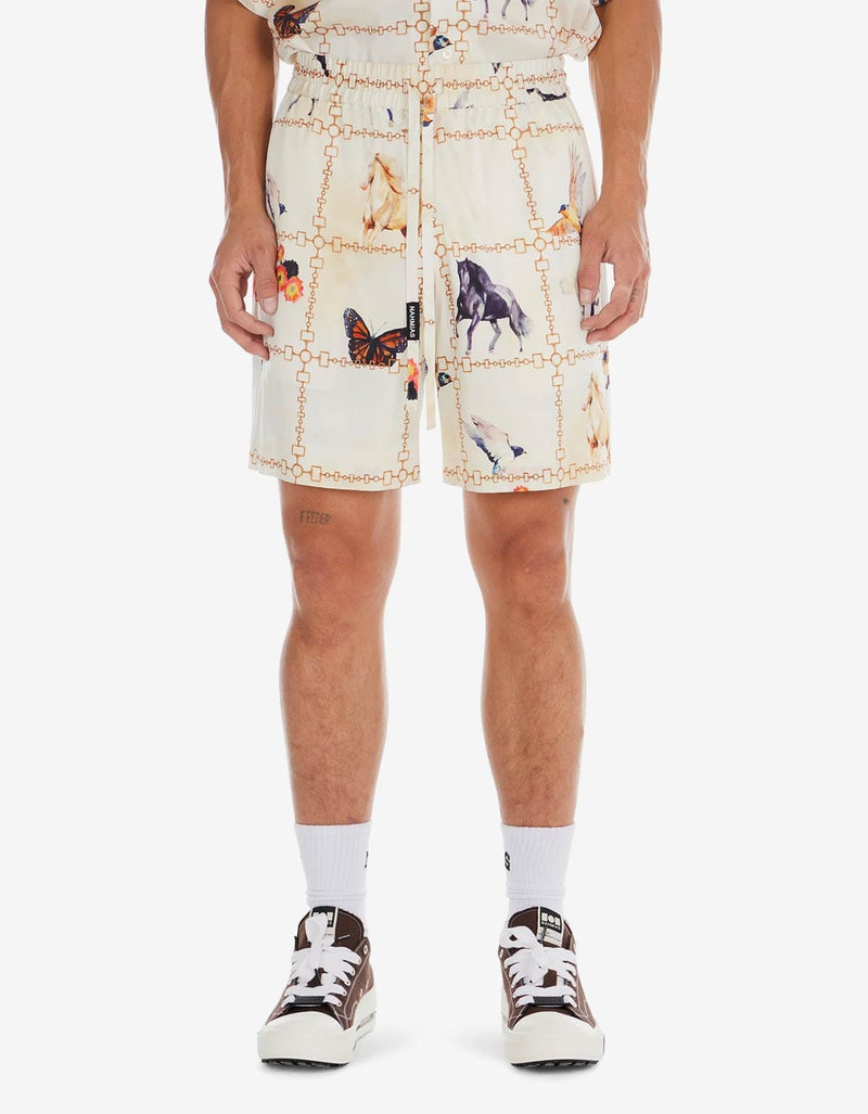 Nahmias White Wildlife Silk Shorts