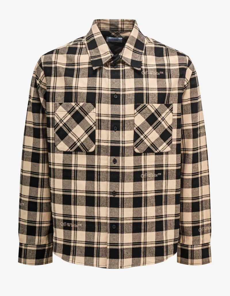 Off-White Beige & Black Check Flannel Shirt