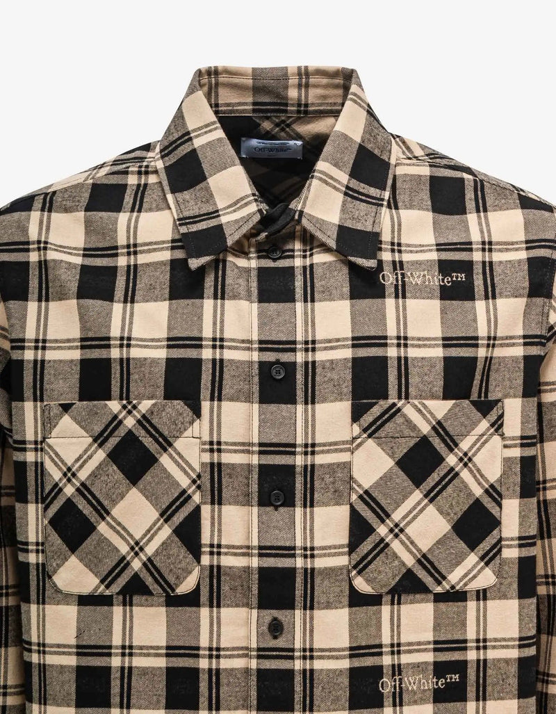 Off-White Beige & Black Check Flannel Shirt