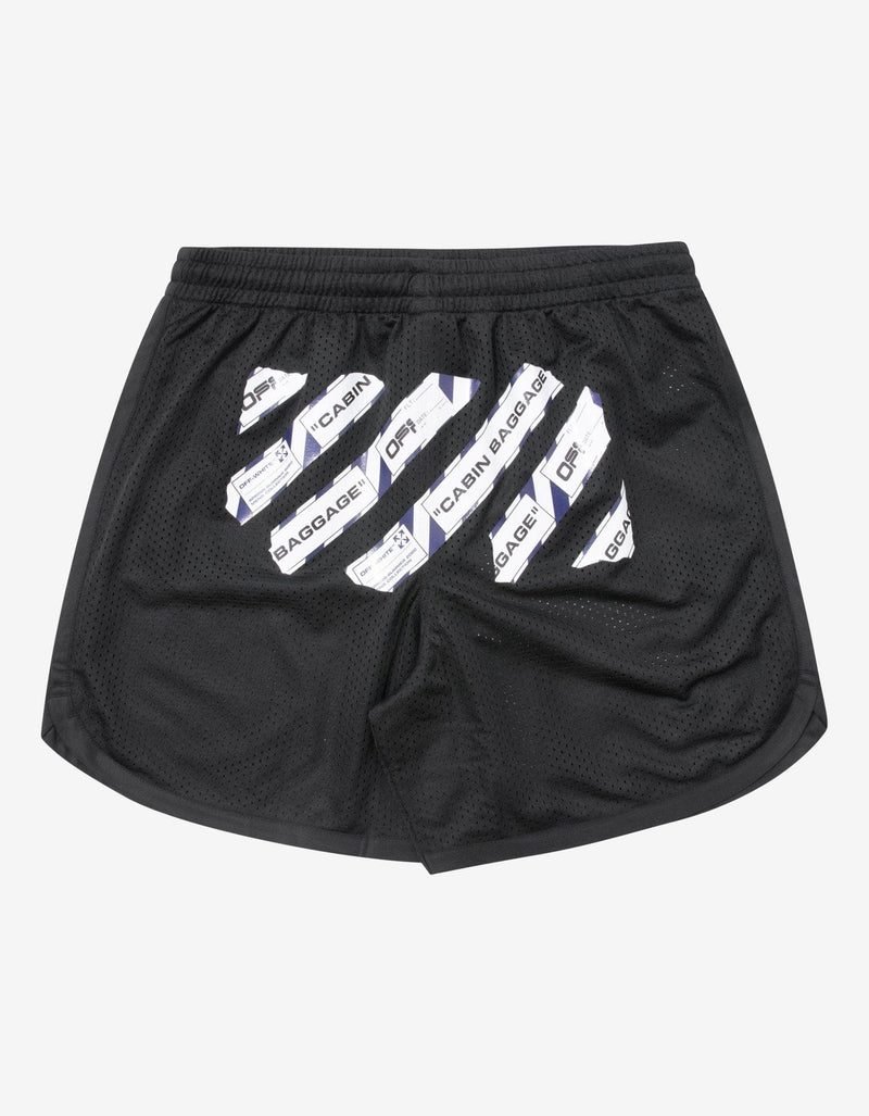 Off-White Black Airport Tape Mesh Shorts