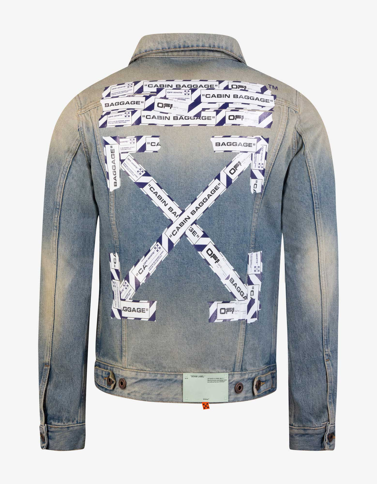 Off-White Blue Airport Tape Arrows Print Denim Jacket