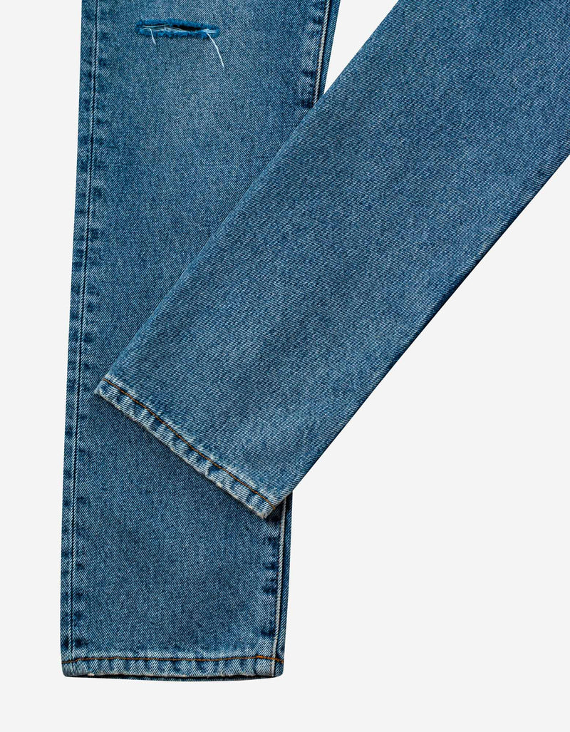 Off-White Blue Diagonal Pocket Distress Skinny Jeans