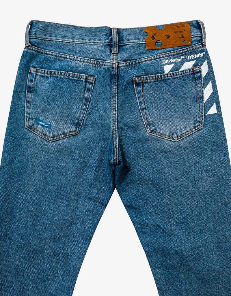 Off-White Blue Diagonal Pocket Distress Skinny Jeans