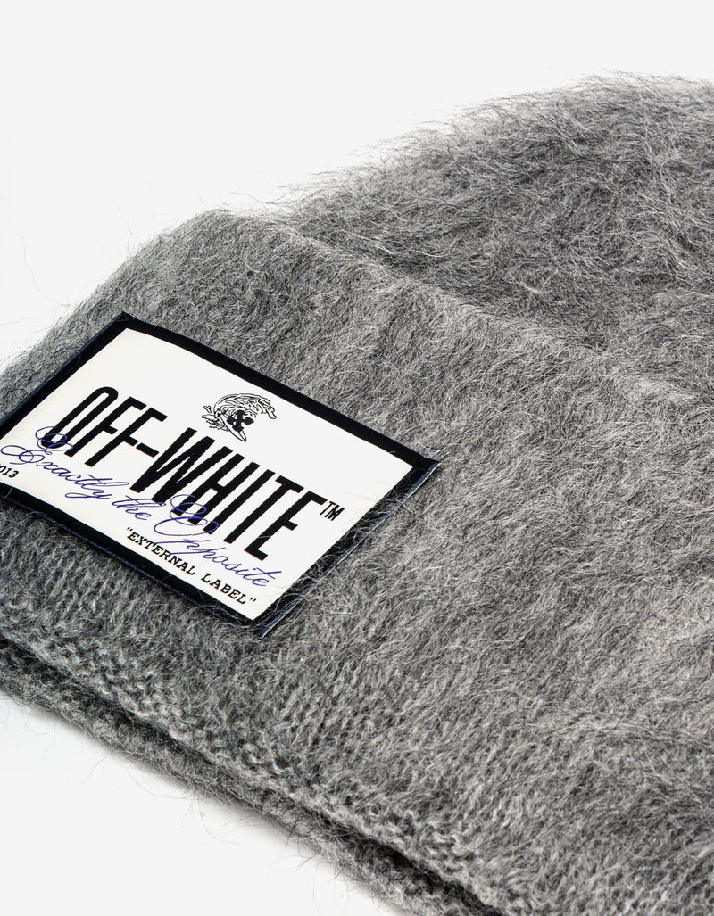 Off-White Grey Wave Tag Mohair Beanie Hat