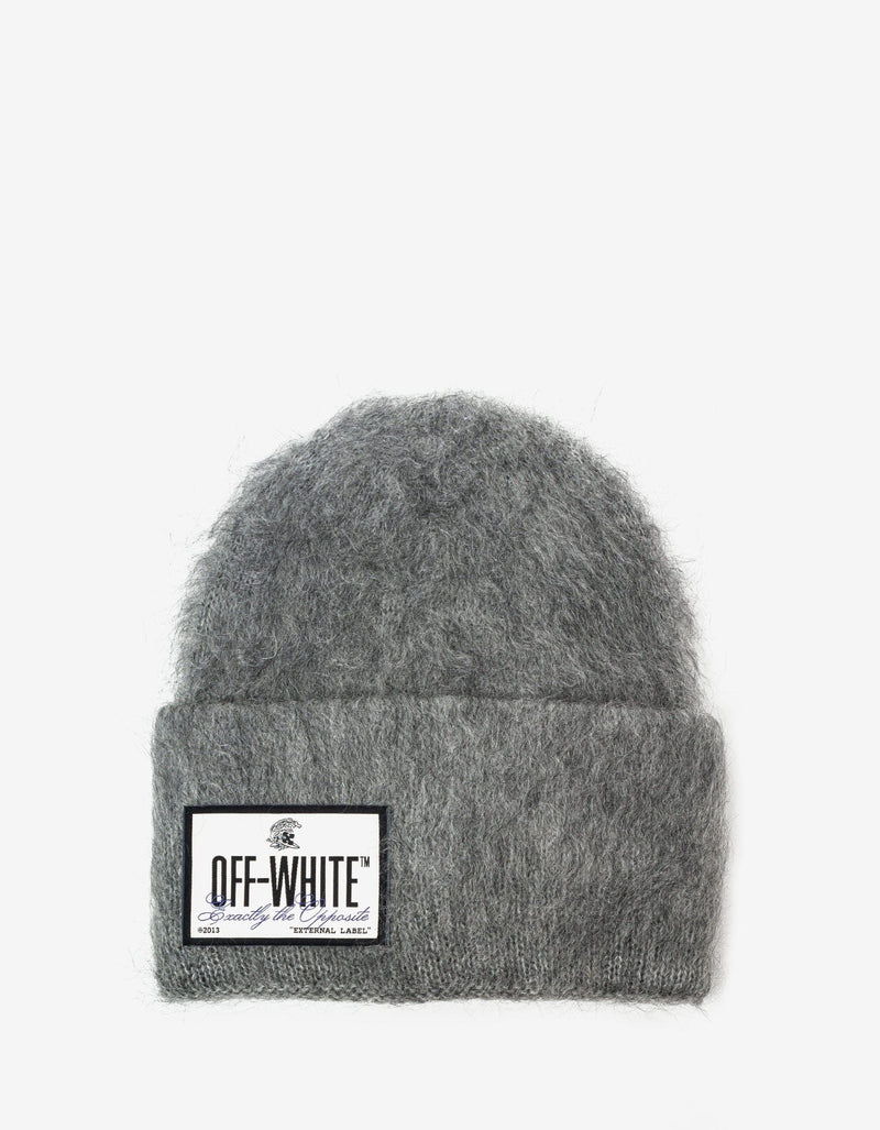 Off-White Grey Wave Tag Mohair Beanie Hat