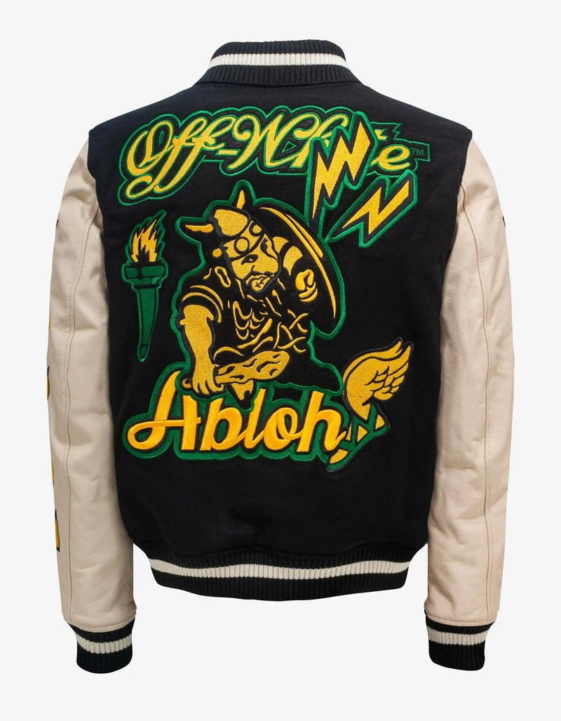 Off-White Off-White Black Graphics Leather Varsity Jacket