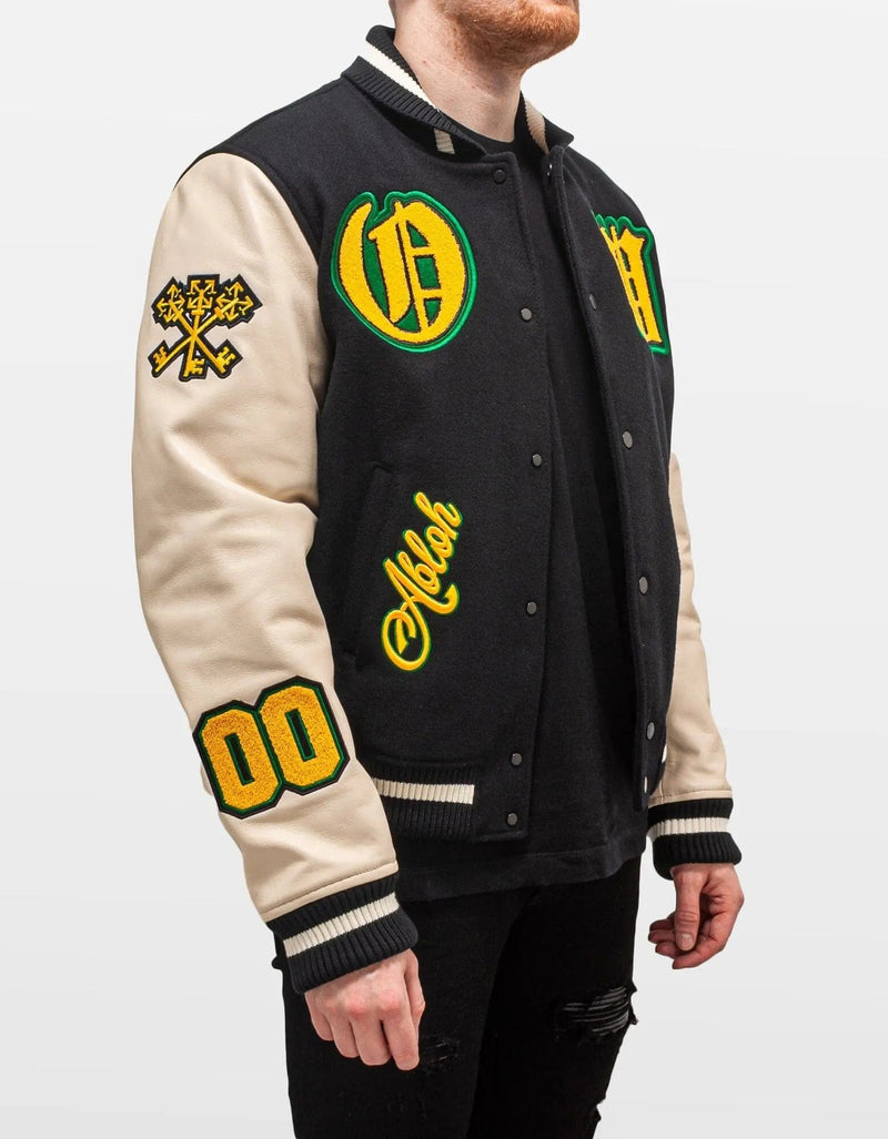 Off-White Off-White Black Graphics Leather Varsity Jacket