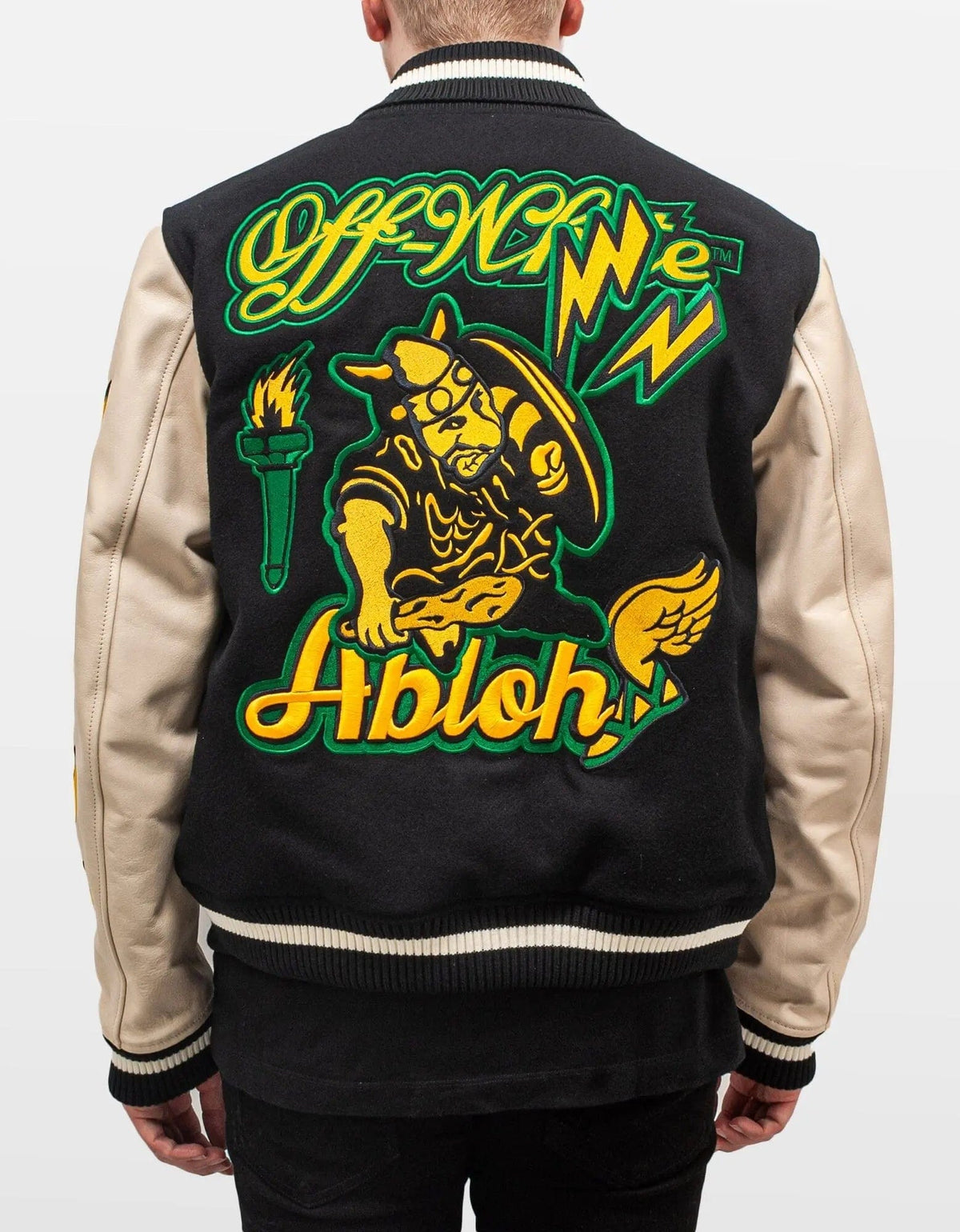 Off-White Off-White Black Graphics Leather Varsity Jacket