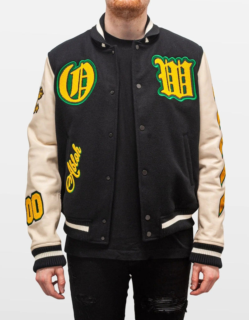 Off-White Off-White Black Graphics Leather Varsity Jacket